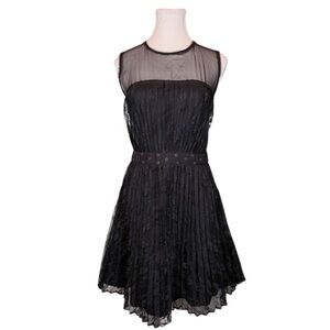 VTG Diane von Furstenberg DVF Black Lace Pleated Mini Dress Sheer Yoke - 4
